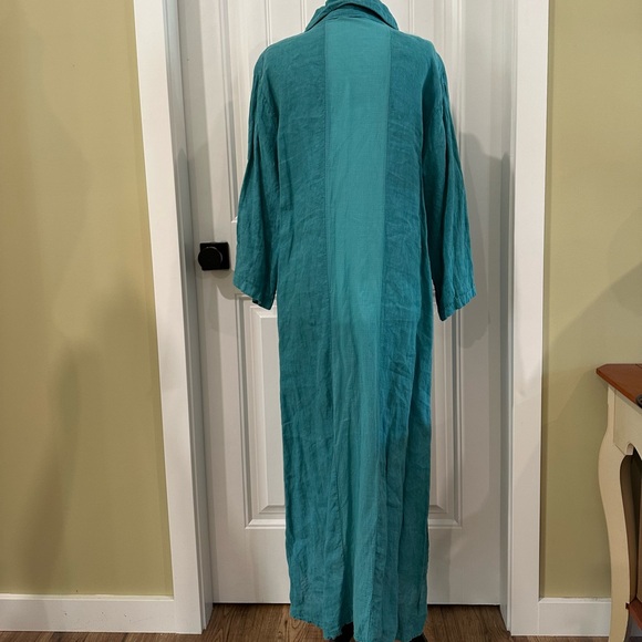 Teal Button-Up Linen Maxi Shirt Dress XL - Picture 3 of 9